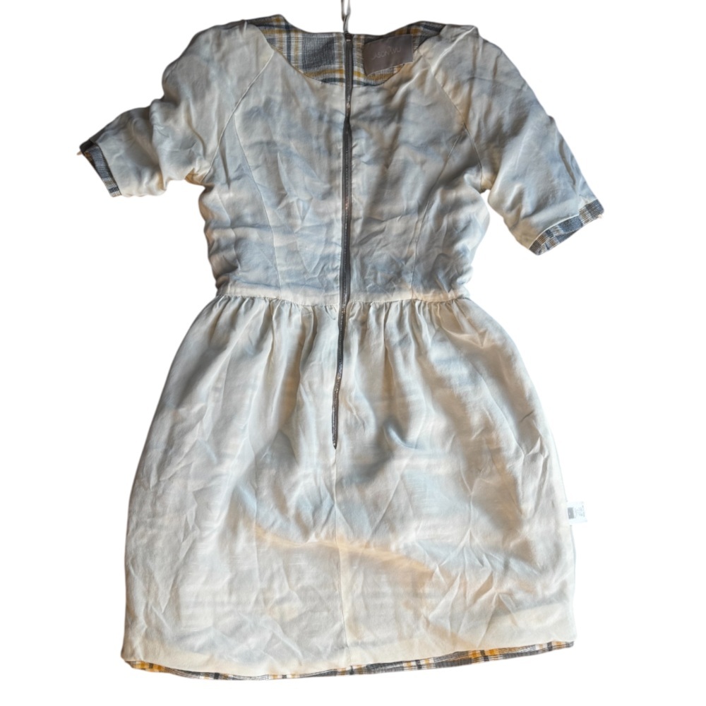 JASON WU Plaid SL Mini A-Line Dress Gray Yellow Zipper Pockets Cotton Silk Sz 4 - Picture 9 of 16